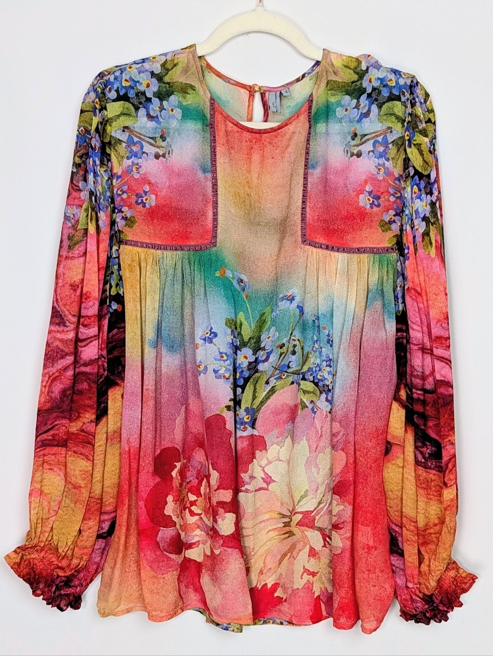 Anthropologie BL-NK Miranda Peasant Blouse XL Boho Floral Long Sleeve - Picture 6 of 15